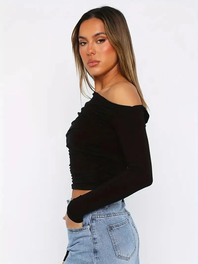 Effortless Style Long Sleeve One-shoulder Top