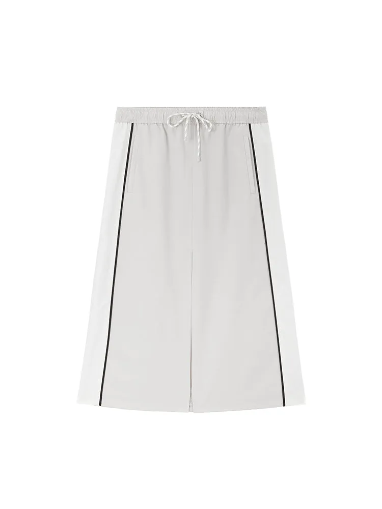Elastic Waist Colour Contrasting Sporty Slit Skirt