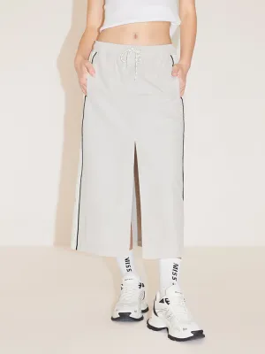 Elastic Waist Colour Contrasting Sporty Slit Skirt