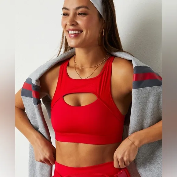 Fabletics Mesh Breathable Medium Impact Sports Bra In Heated Red Size Medium
