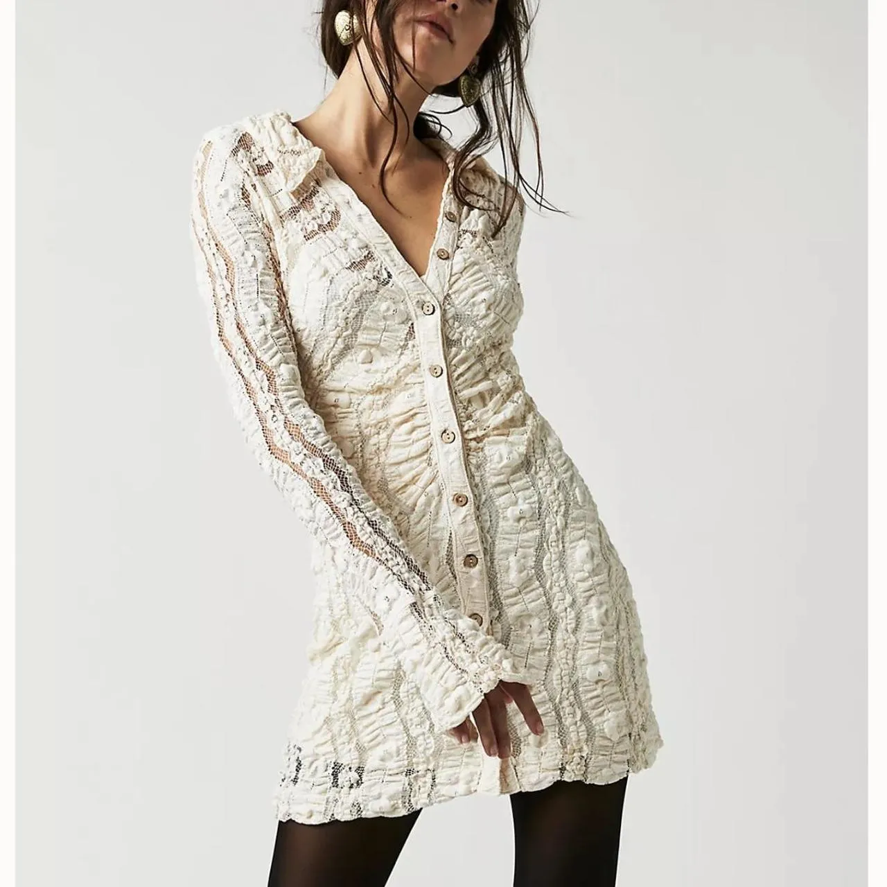 Free People Cream Shayla Lace Mini Dress UK XS