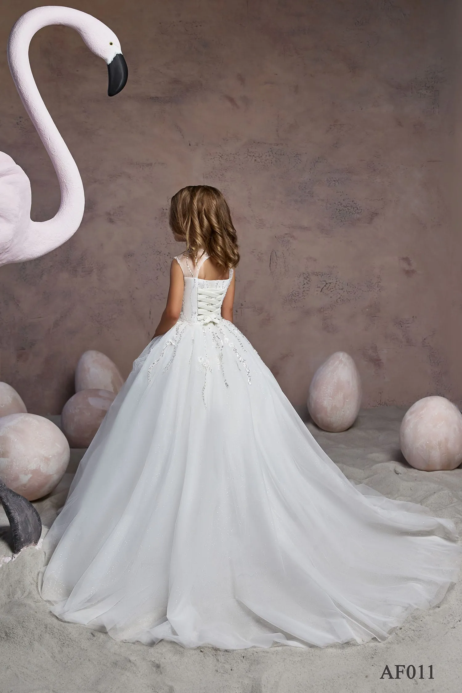 Girls Sparkly Tulle Ballgown Dress in Ivory