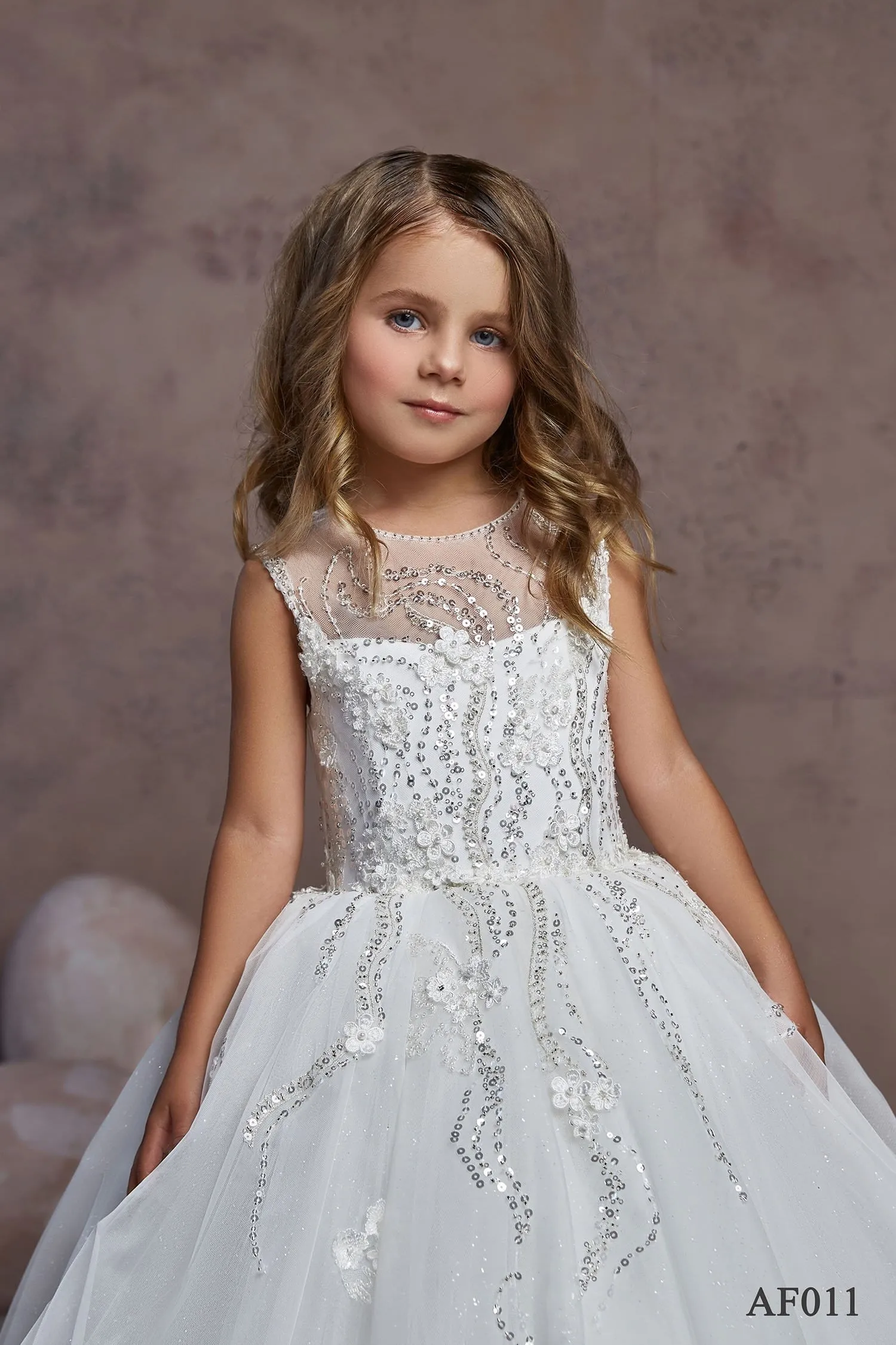 Girls Sparkly Tulle Ballgown Dress in Ivory