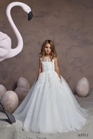 Girls Sparkly Tulle Ballgown Dress in Ivory