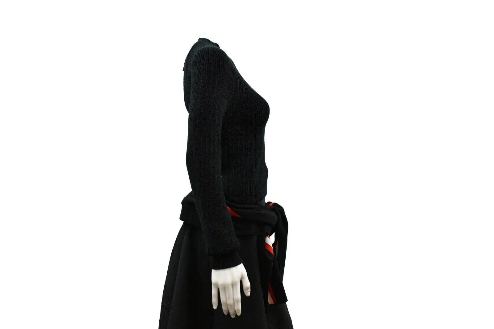 Givenchy - Black Red & White Striped Tie Waist Top Sweater - US XS