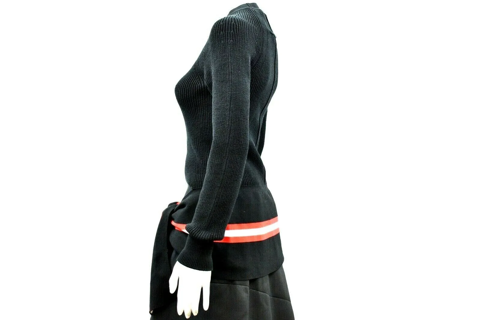 Givenchy - Black Red & White Striped Tie Waist Top Sweater - US XS
