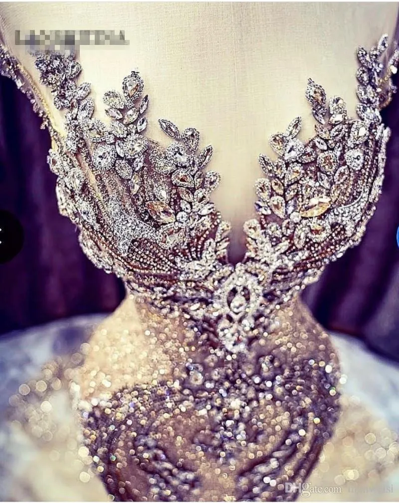 Gold Mermaid Sheer Jewel Beaded Backless Dress