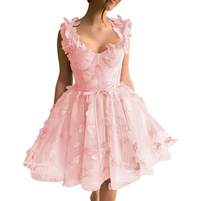 Green 3D Butterfly Short Homecoming Dress Straps Lace Prom Cocktail Bodice Party Gown Classic High quality Sexy Pastrol Matching