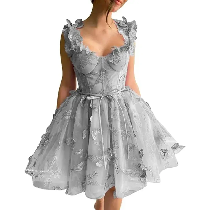 Green 3D Butterfly Short Homecoming Dress Straps Lace Prom Cocktail Bodice Party Gown Classic High quality Sexy Pastrol Matching
