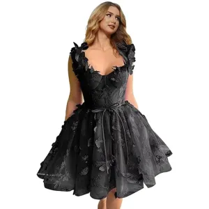 Green 3D Butterfly Short Homecoming Dress Straps Lace Prom Cocktail Bodice Party Gown Classic High quality Sexy Pastrol Matching