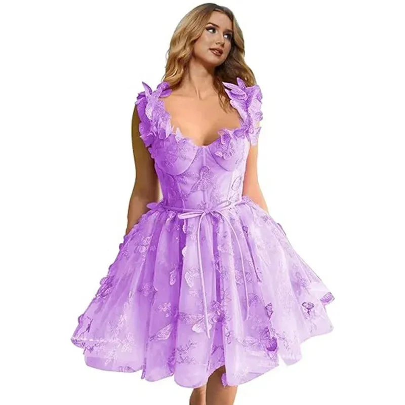Green 3D Butterfly Short Homecoming Dress Straps Lace Prom Cocktail Bodice Party Gown Classic High quality Sexy Pastrol Matching