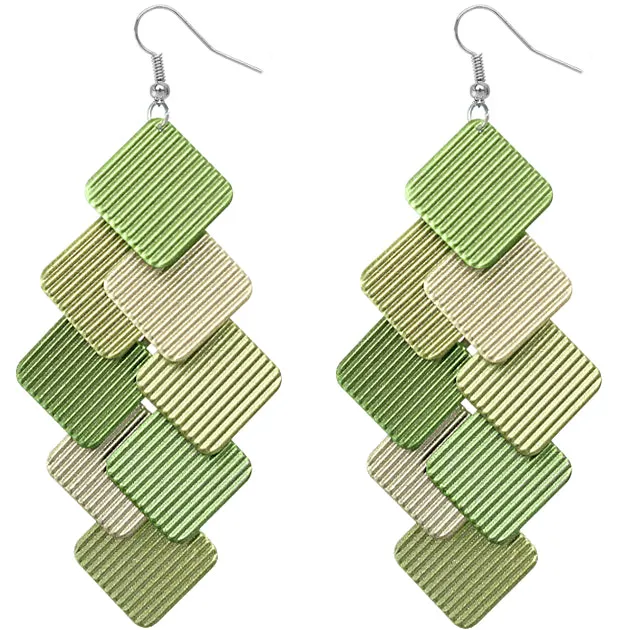 Green Cascade Layered Dangle Earrings