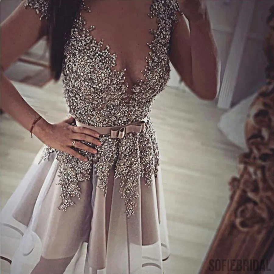 Grey gorgeous v-neck sexy unique formal homecoming prom gown dresses, SF0075