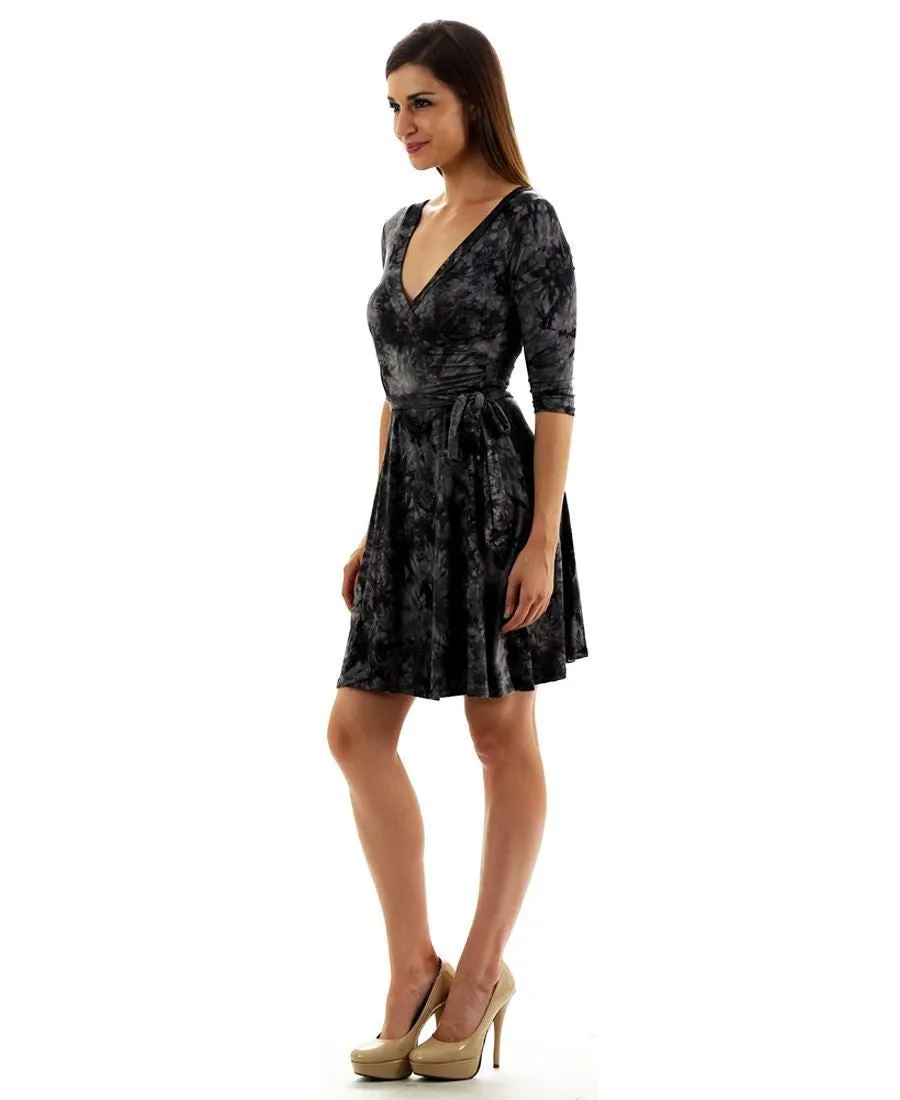 Half Sleeve Tie Dye Mini Dress Mandala Black Gray