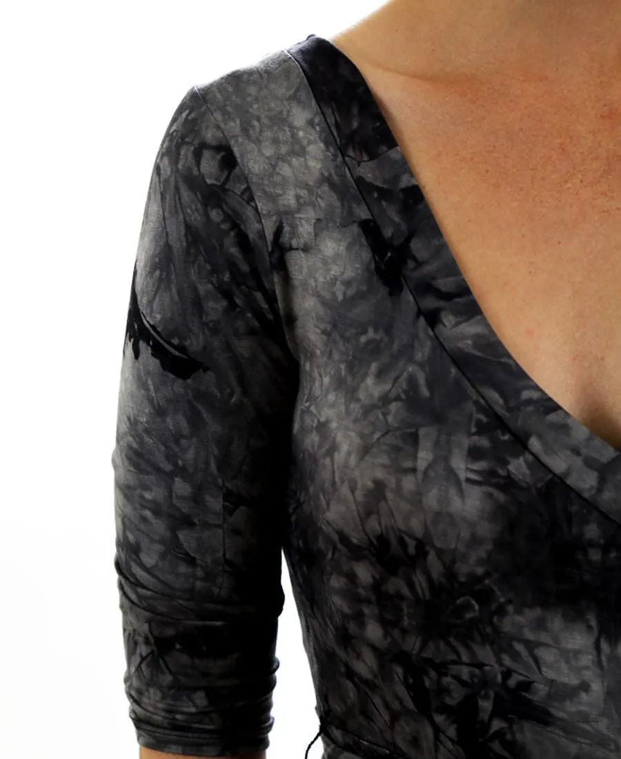 Half Sleeve Tie Dye Mini Dress Mandala Black Gray