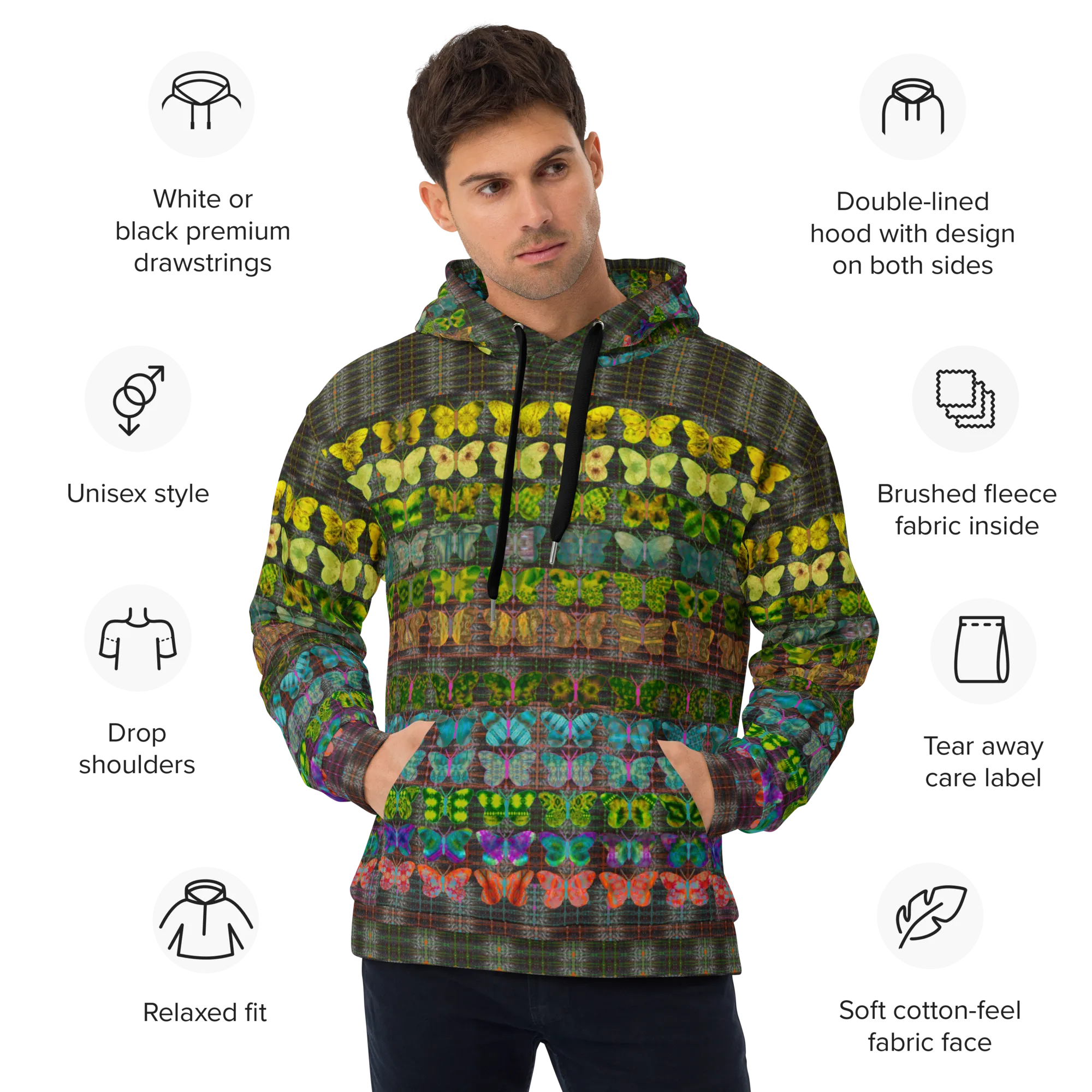 Hoodie (Unisex)(Butterfly Glade Tree Link Pride Stripes) RJSTHS2022 RJS