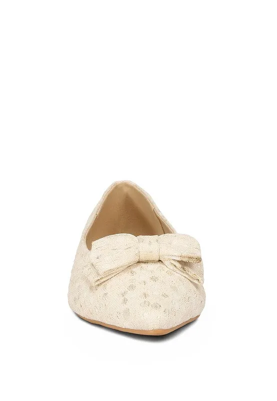 Ivory Bow Flats Cicely Jacquard Bow Embellished Ballet Flats