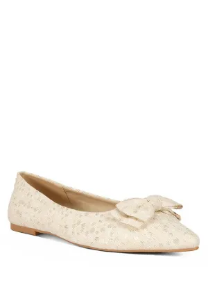Ivory Bow Flats Cicely Jacquard Bow Embellished Ballet Flats
