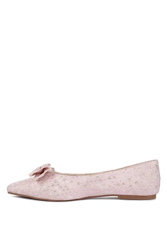 Ivory Bow Flats Cicely Jacquard Bow Embellished Ballet Flats