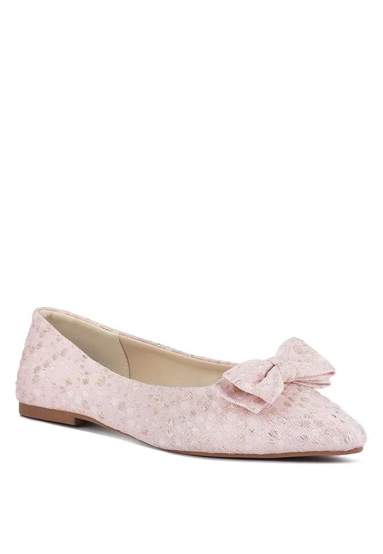 Ivory Bow Flats Cicely Jacquard Bow Embellished Ballet Flats