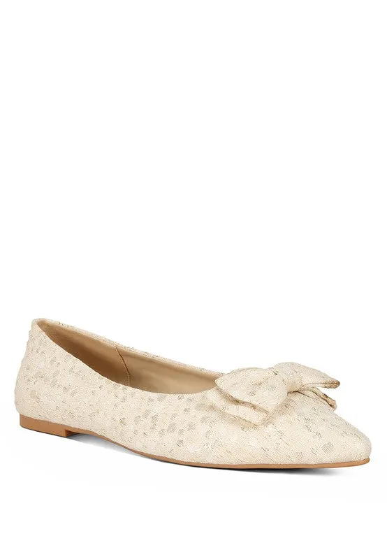 Ivory Bow Flats Cicely Jacquard Bow Embellished Ballet Flats