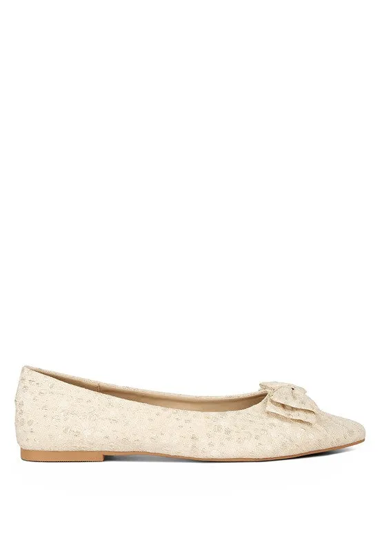 Ivory Bow Flats Cicely Jacquard Bow Embellished Ballet Flats