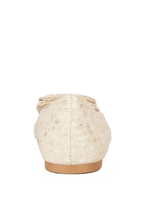 Ivory Bow Flats Cicely Jacquard Bow Embellished Ballet Flats