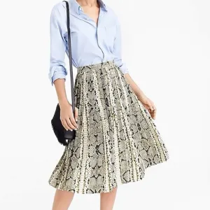 J Crew Factory Lightweight Pleated Snakeprint Midi Skirt