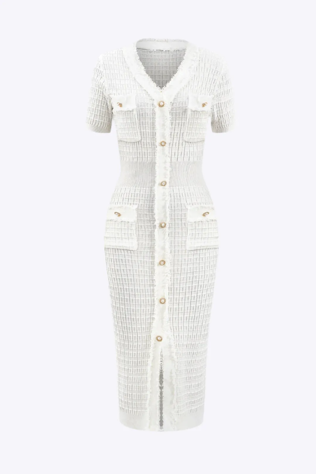 Joan - Classic Button Detail Woman's Knit Short Sleeve Dress