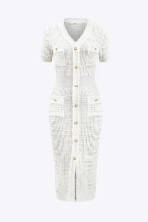 Joan - Classic Button Detail Woman's Knit Short Sleeve Dress
