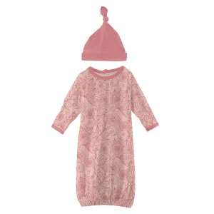 KicKee Pants Gown & Knot Hat Set - Peach Blossom Lace