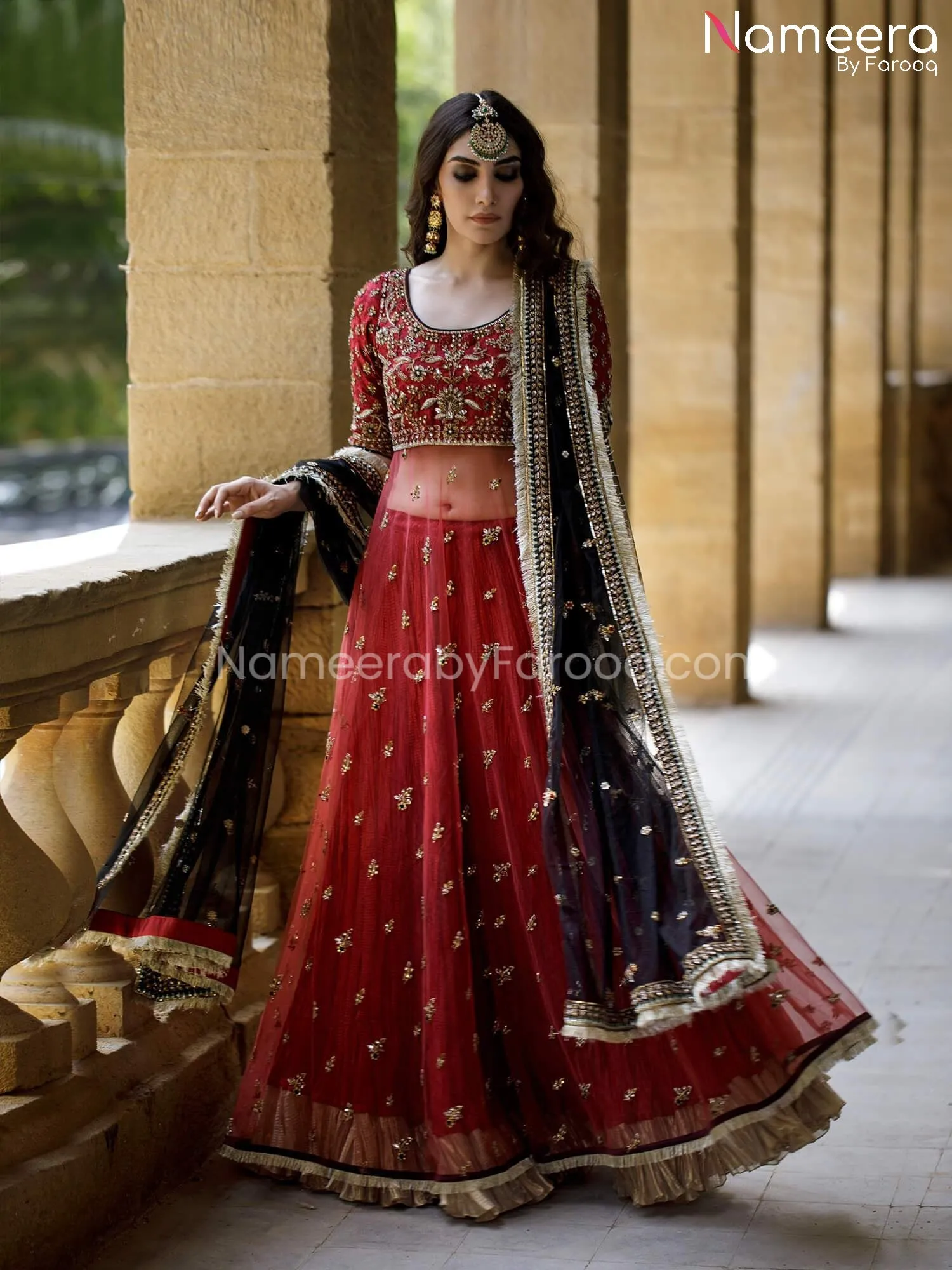 Latest Bridal Red Lehenga with Pishwas Online #BS190