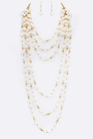Layered Pearl Station Necklace Set