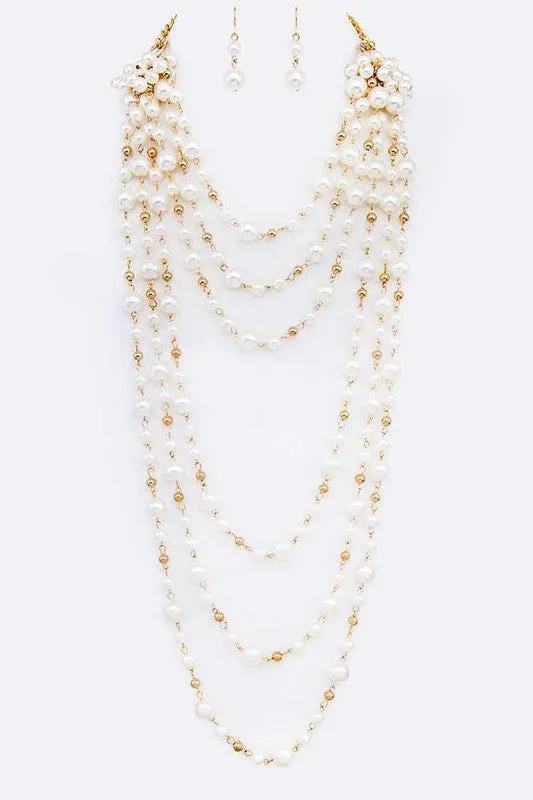 Layered Pearl Station Necklace Set