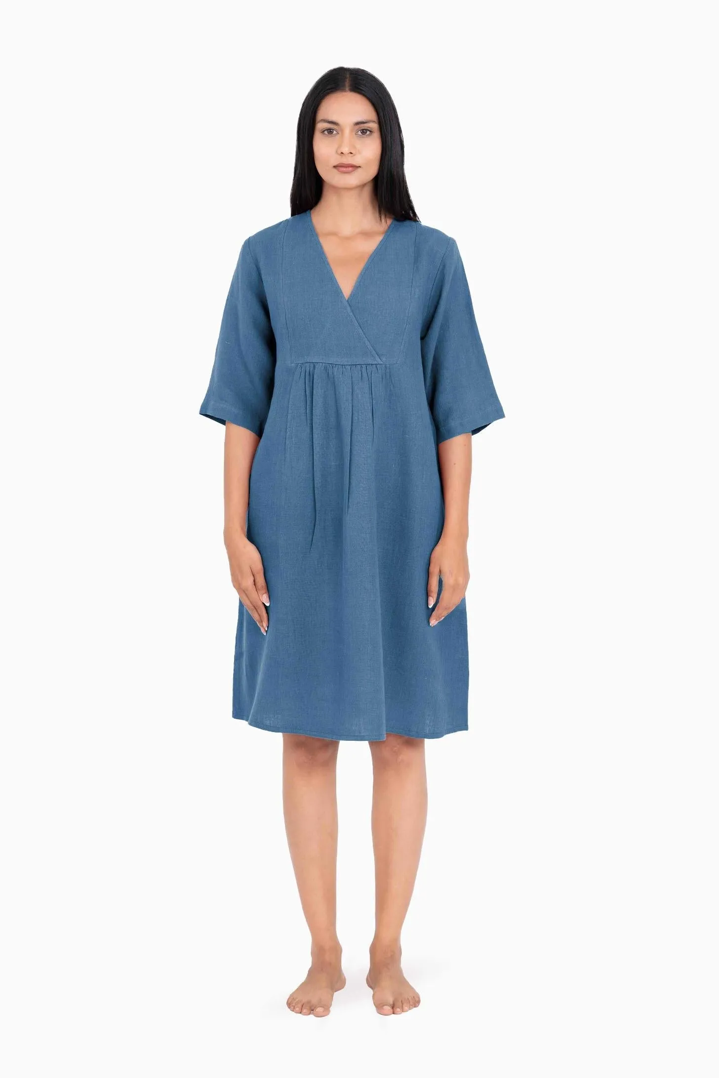 Linen Citrus Midi Dress-Muted Mocha