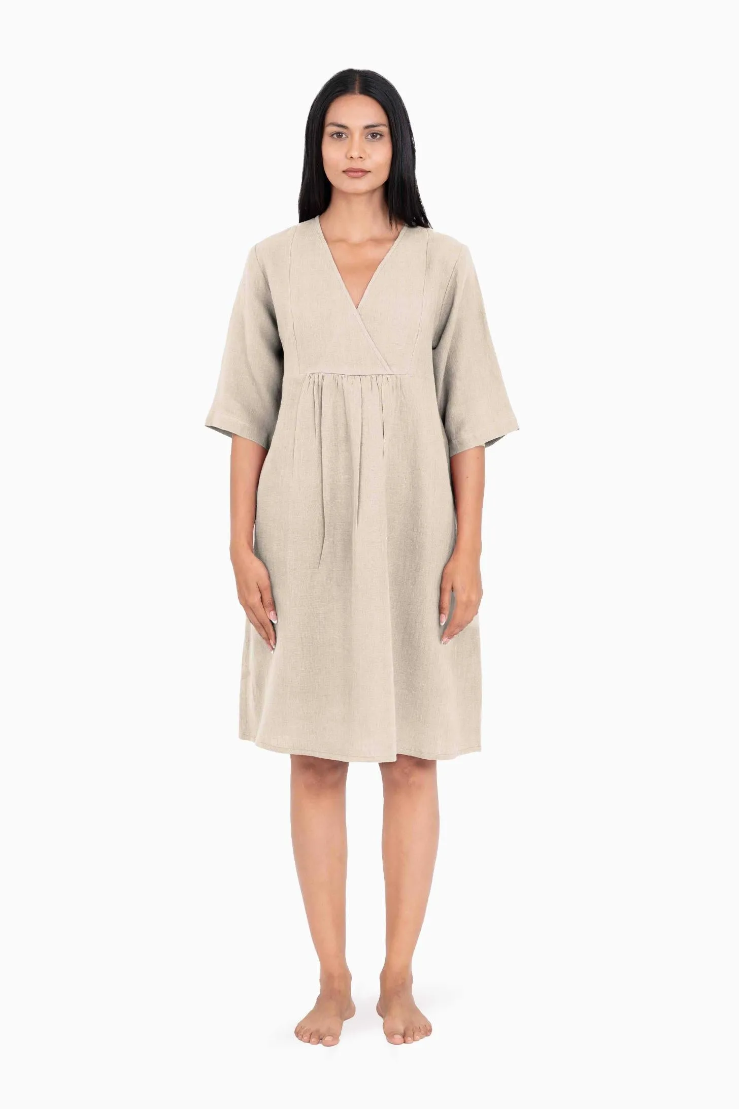 Linen Citrus Midi Dress-Stormy Blue