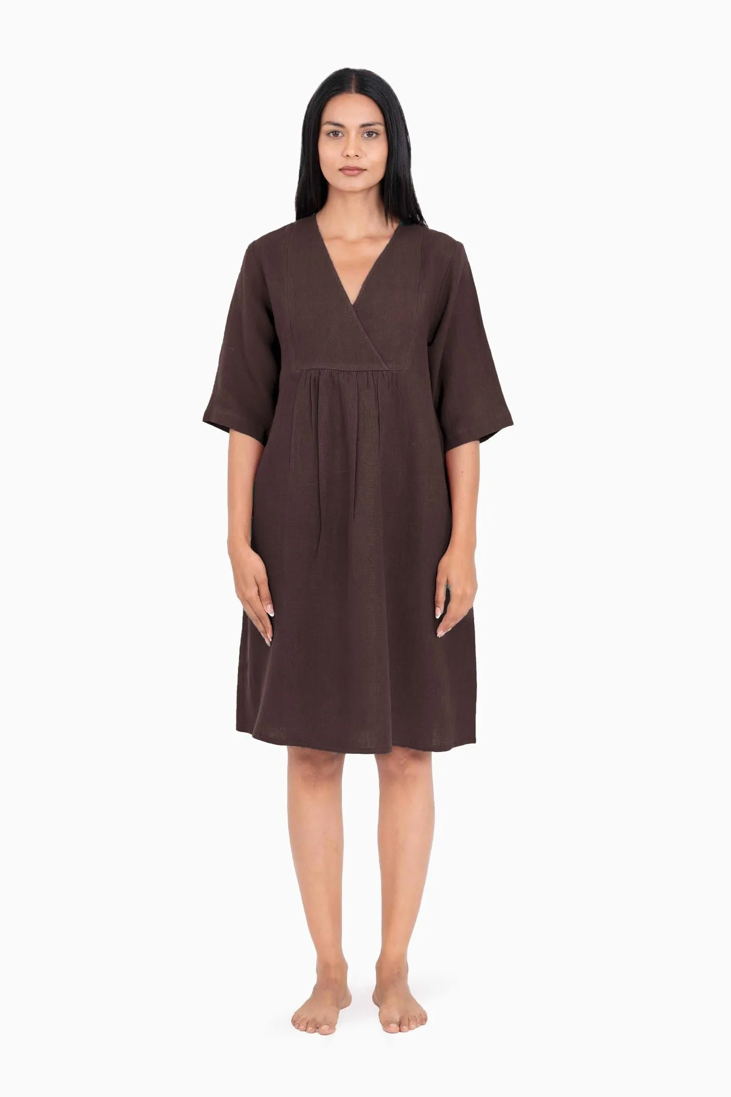 Linen Citrus Midi Dress-Stormy Blue