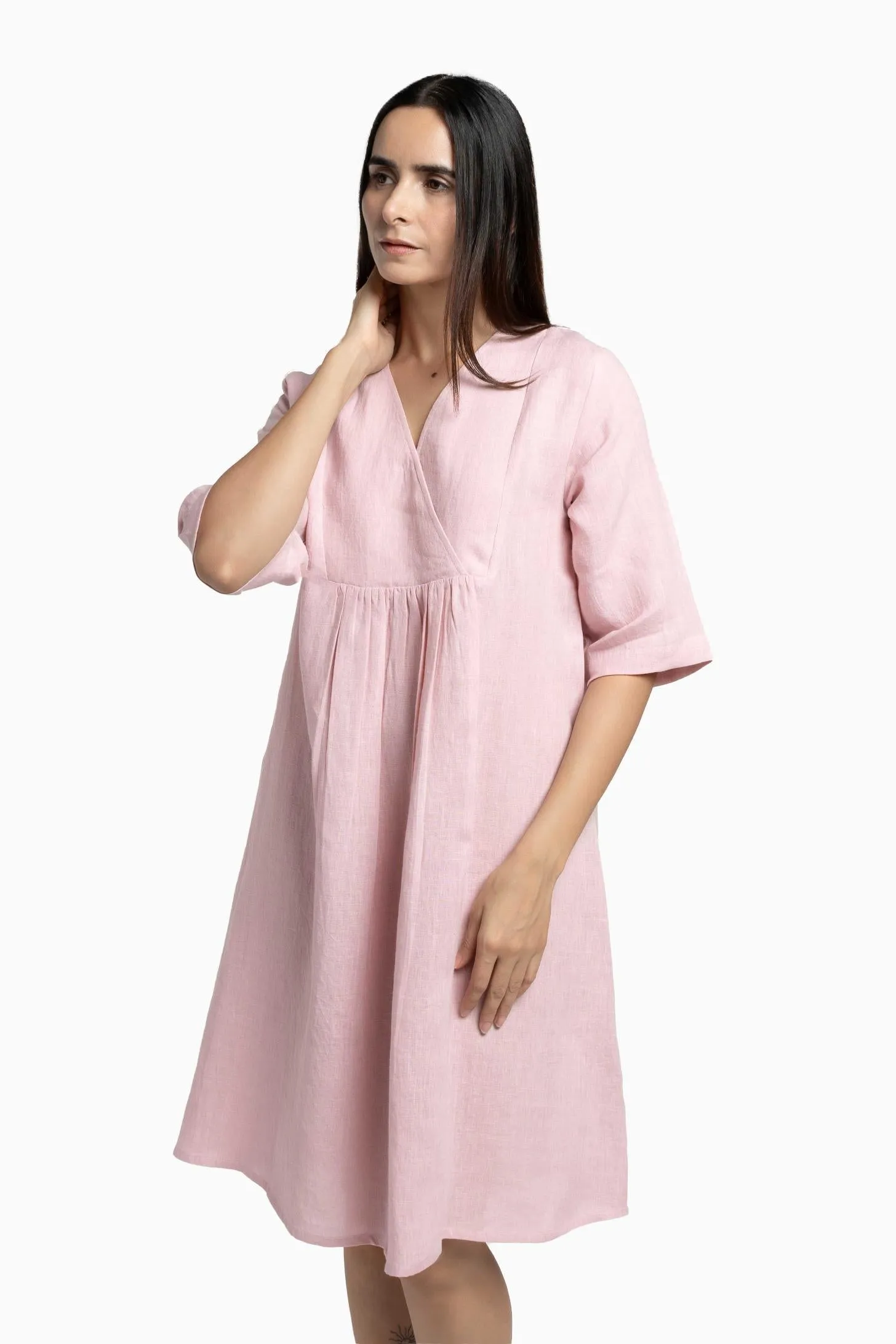 Linen Citrus Midi Dress-Stormy Blue