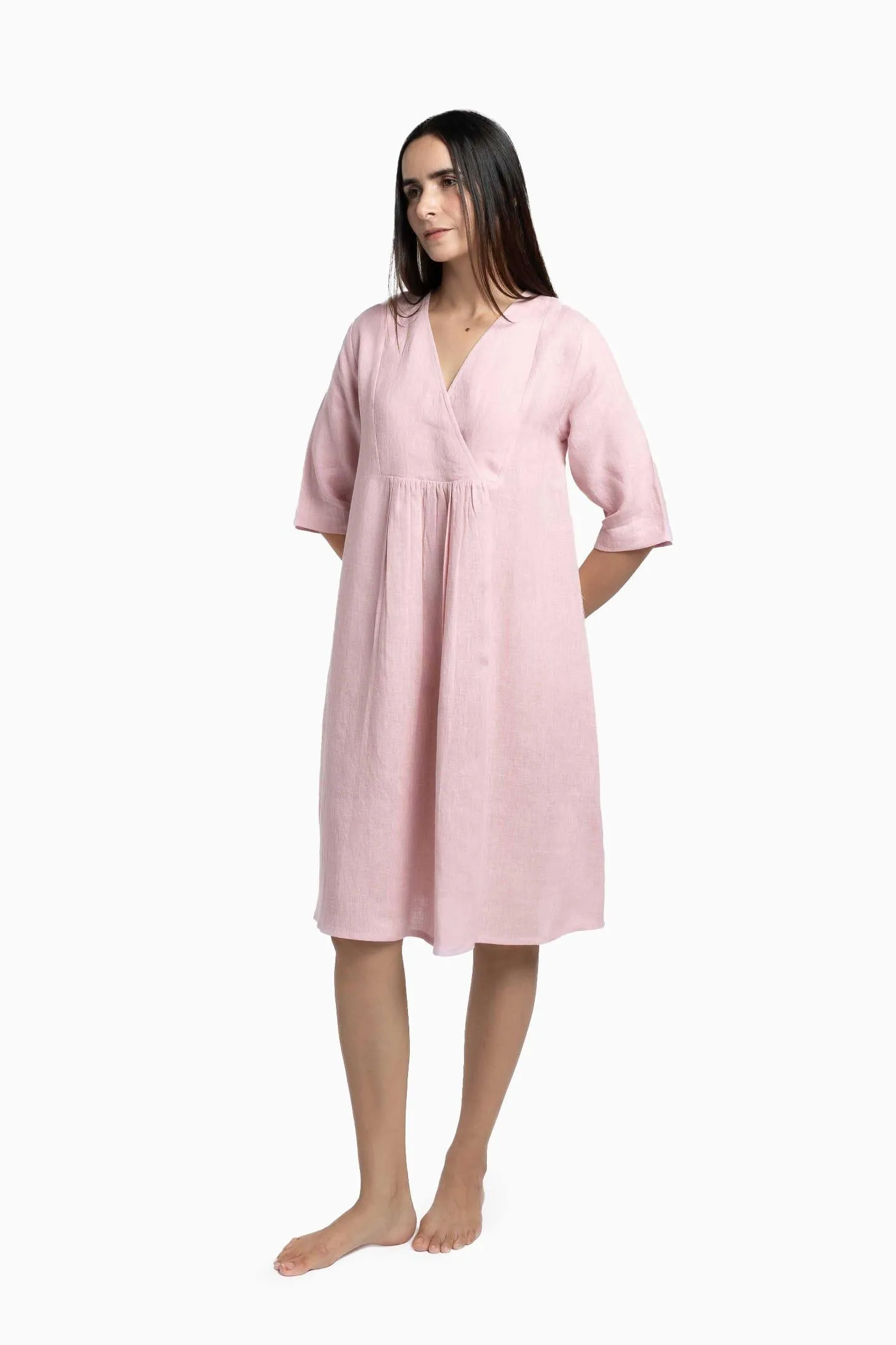 Linen Citrus Midi Dress-Stormy Blue