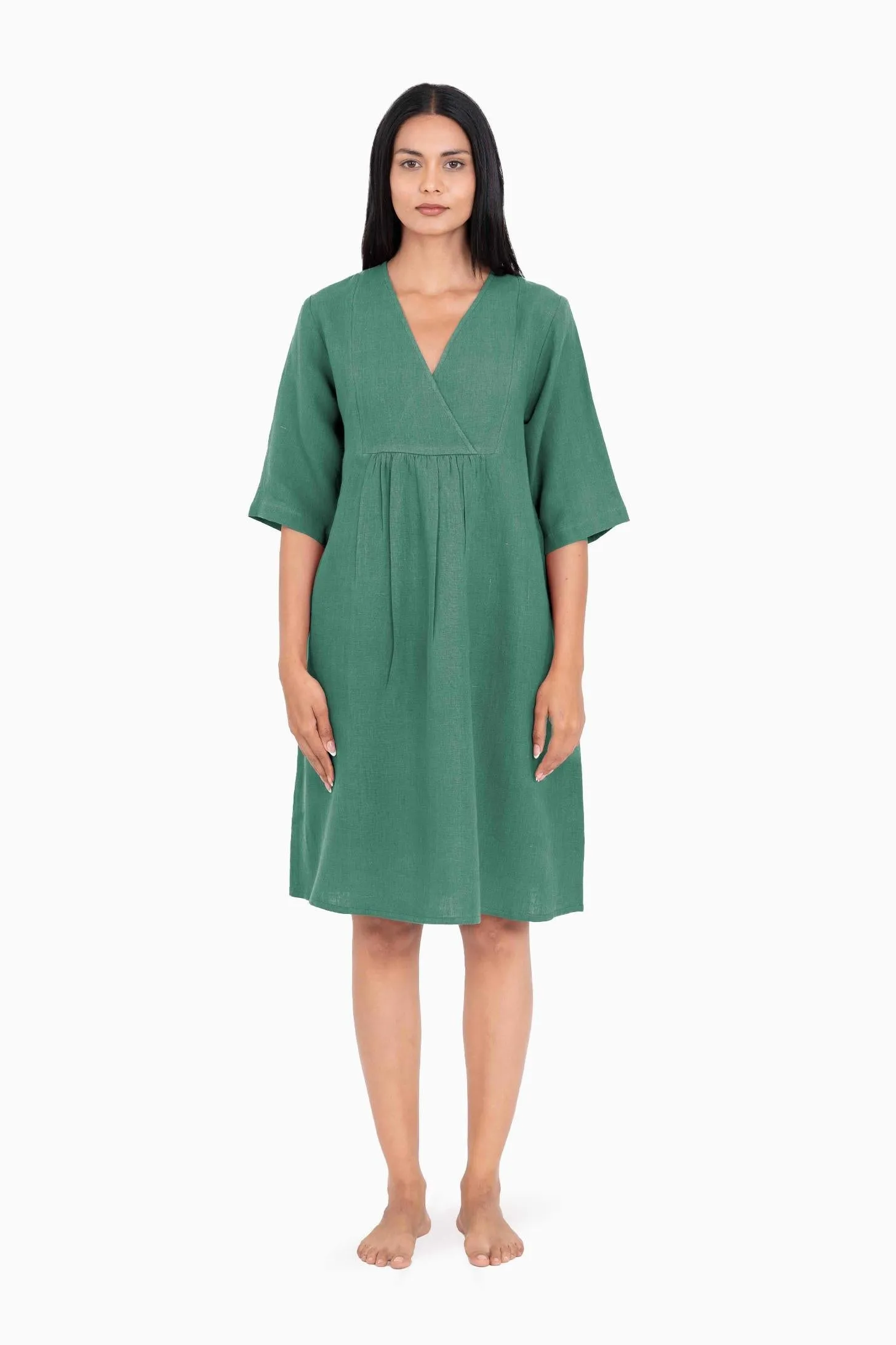 Linen Citrus Midi Dress-Stormy Blue