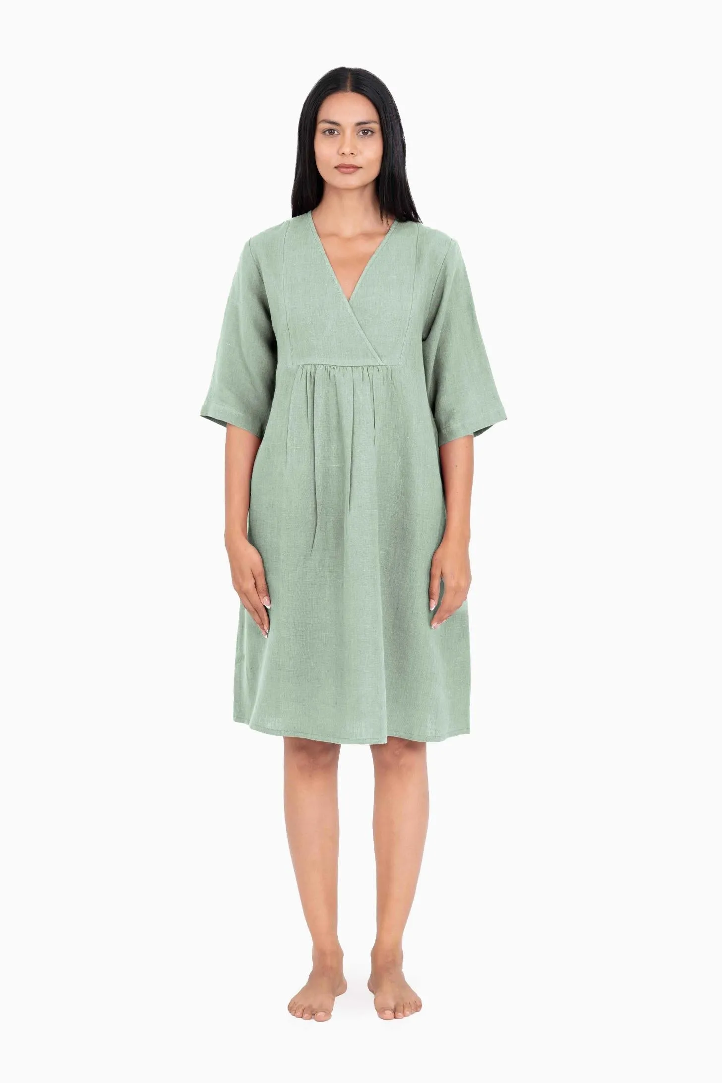 Linen Citrus Midi Dress-Stormy Blue