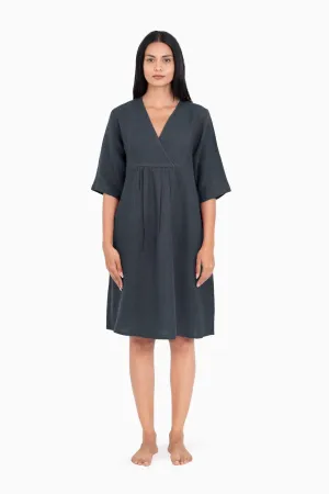 Linen Citrus Midi Dress-Stormy Blue