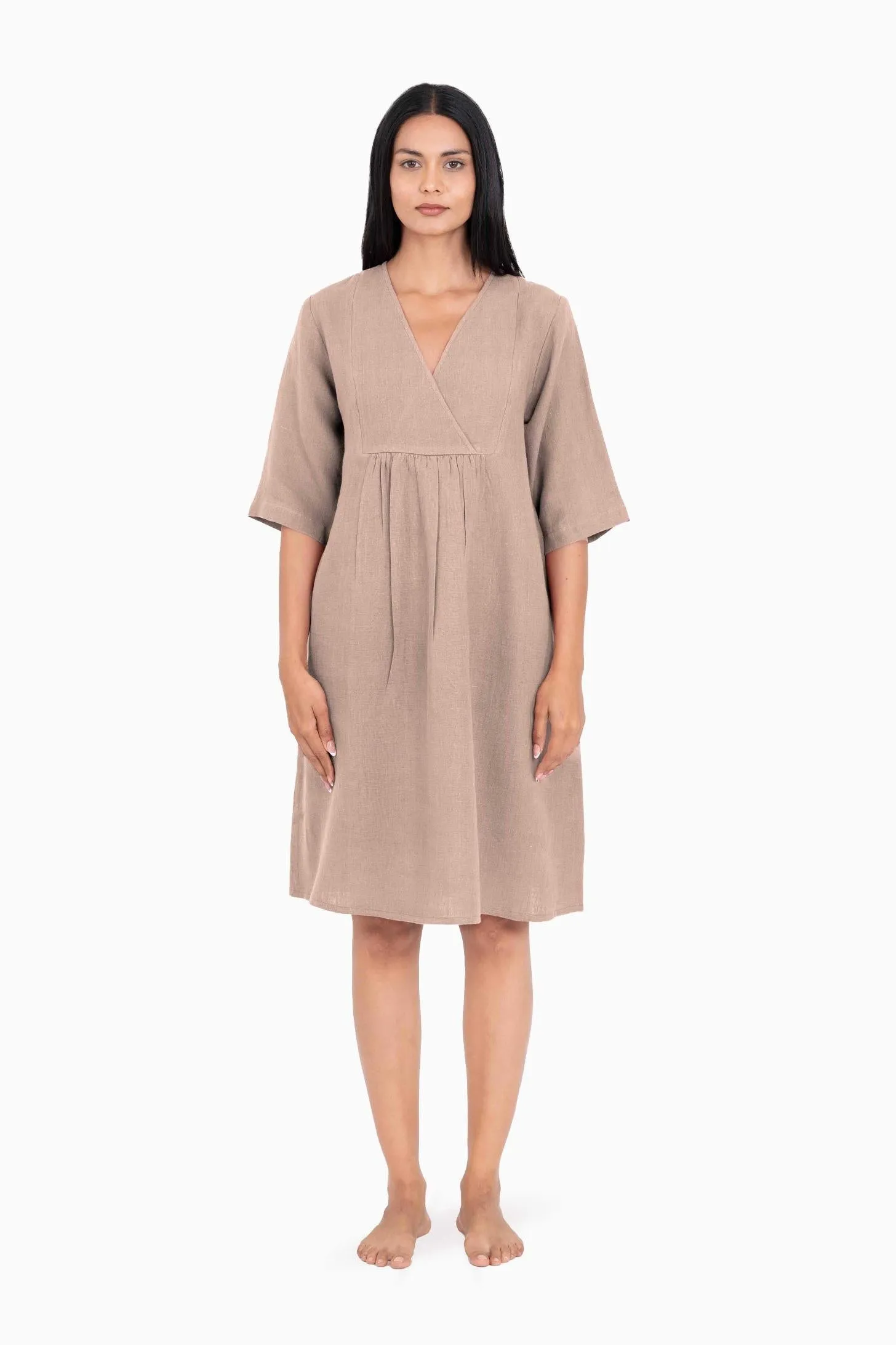 Linen Citrus Midi Dress-Stormy Blue