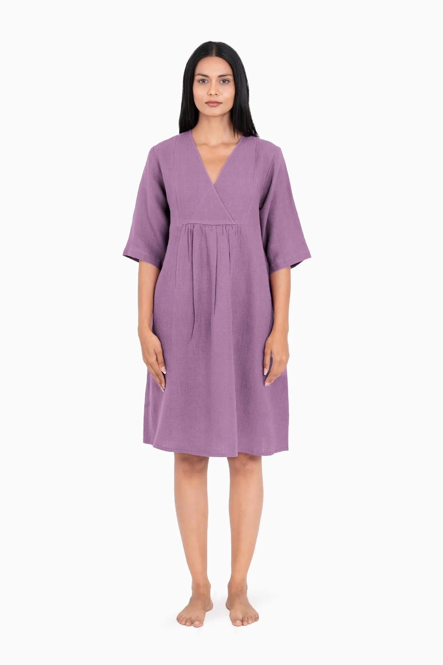 Linen Citrus Midi Dress-Stormy Blue