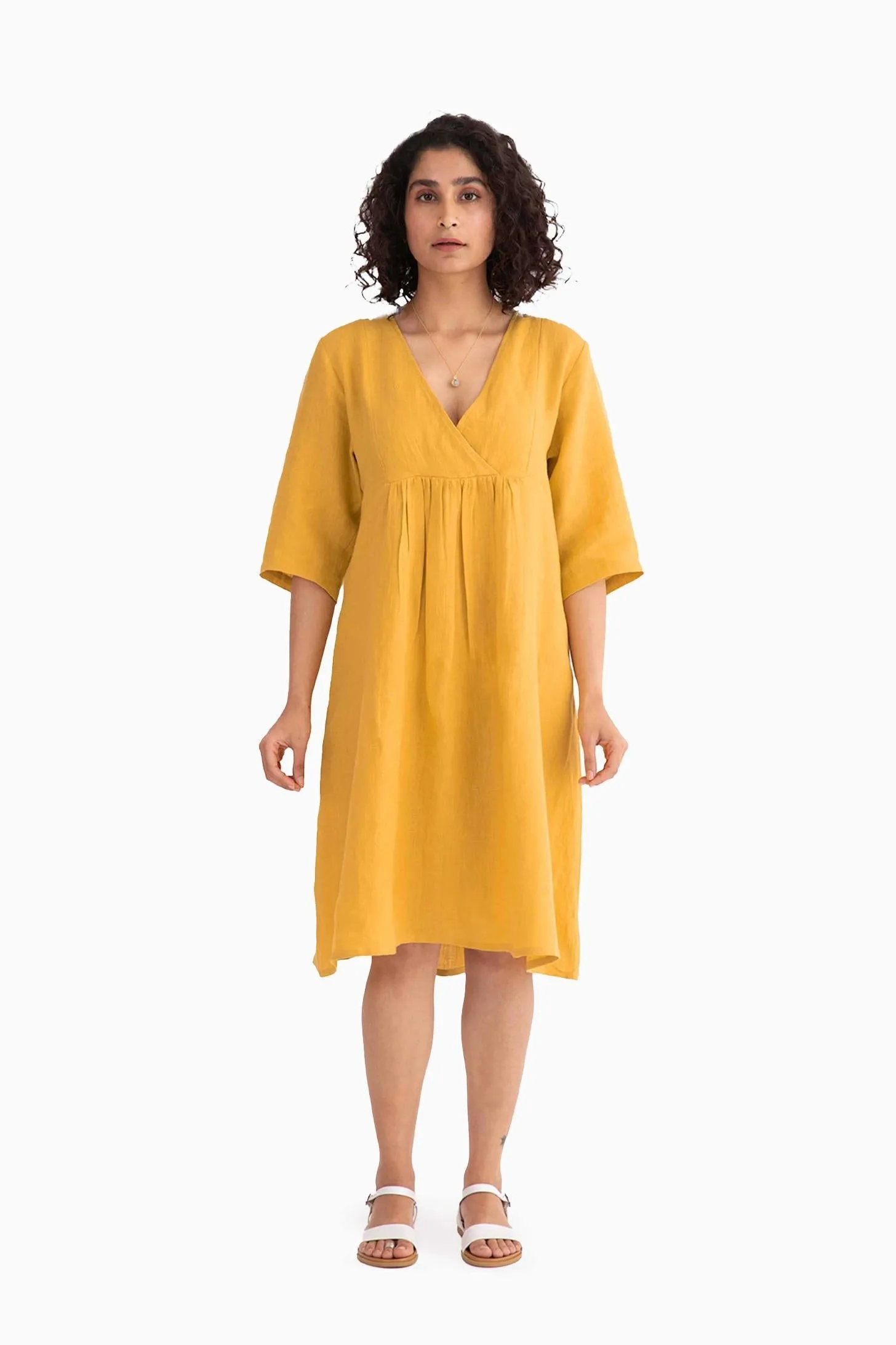 Linen Citrus Midi Dress-Stormy Blue