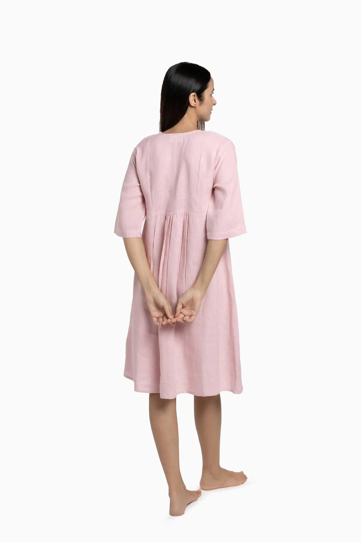 Linen Citrus Midi Dress-Stormy Blue