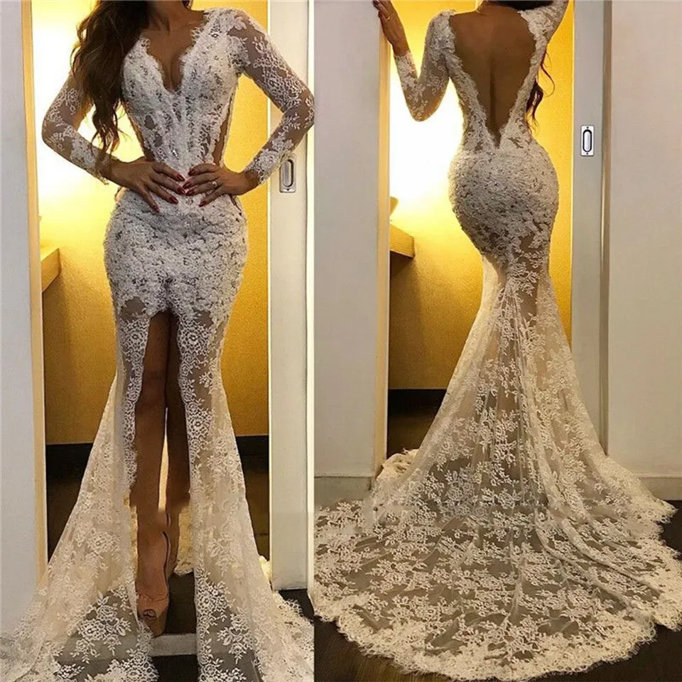 Long Sleeves Sexy Split Mermaid Dresses