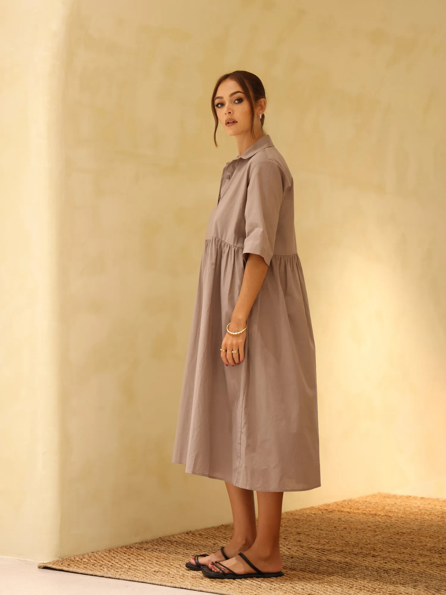 Loose Fit Button Down Midi Dress