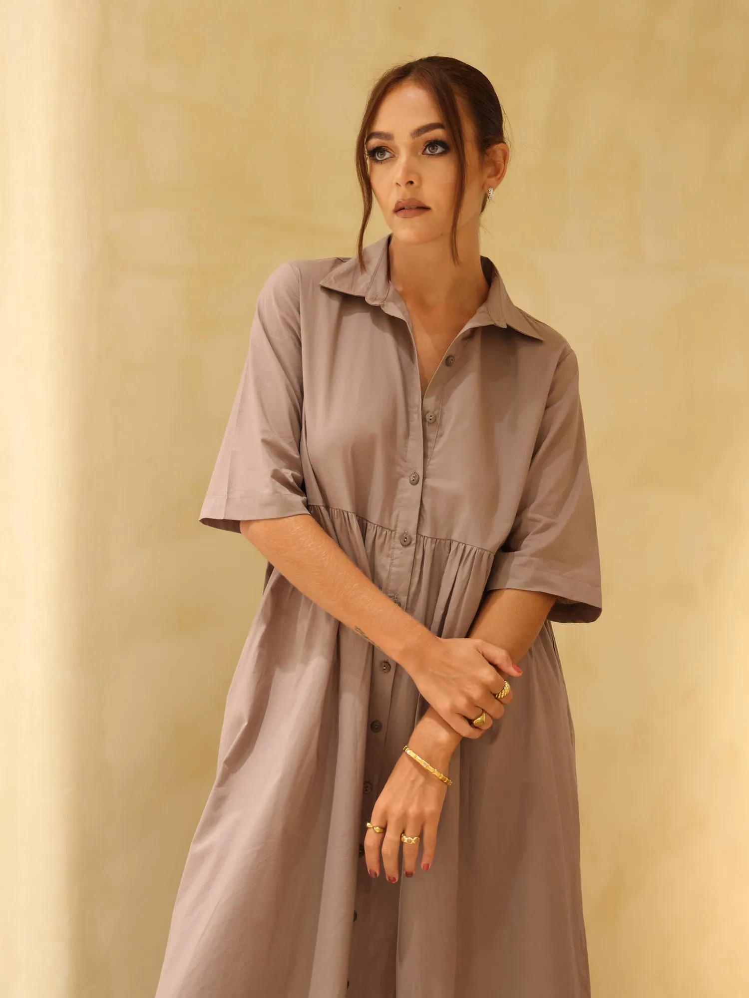 Loose Fit Button Down Midi Dress