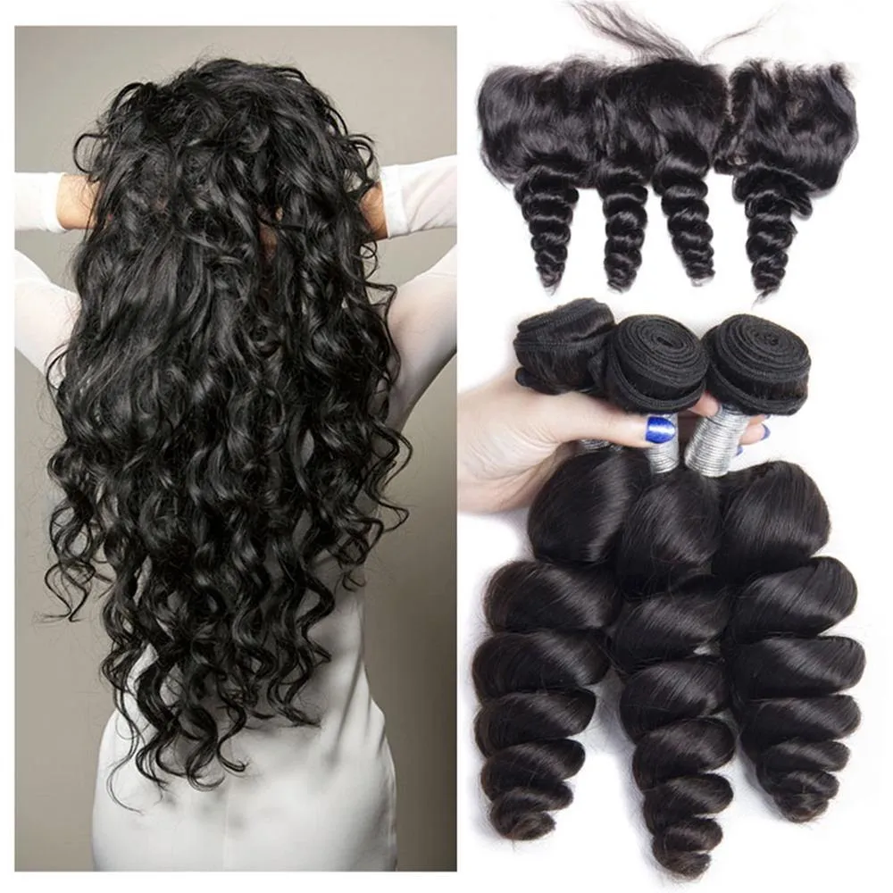 Loose Wave Bundles and a 13x4 Frontal Brazilian Unprocessed Virgin Human Hair